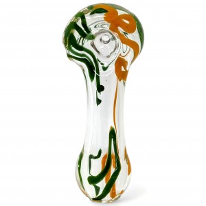 3.5" Clear Glass Dual Color Scribble Line Art Hand Pipe - [RKD91]